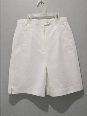 Vintage Talbots Petites 10 Linen Shorts White Flat Front Side Pockets Summer Sm